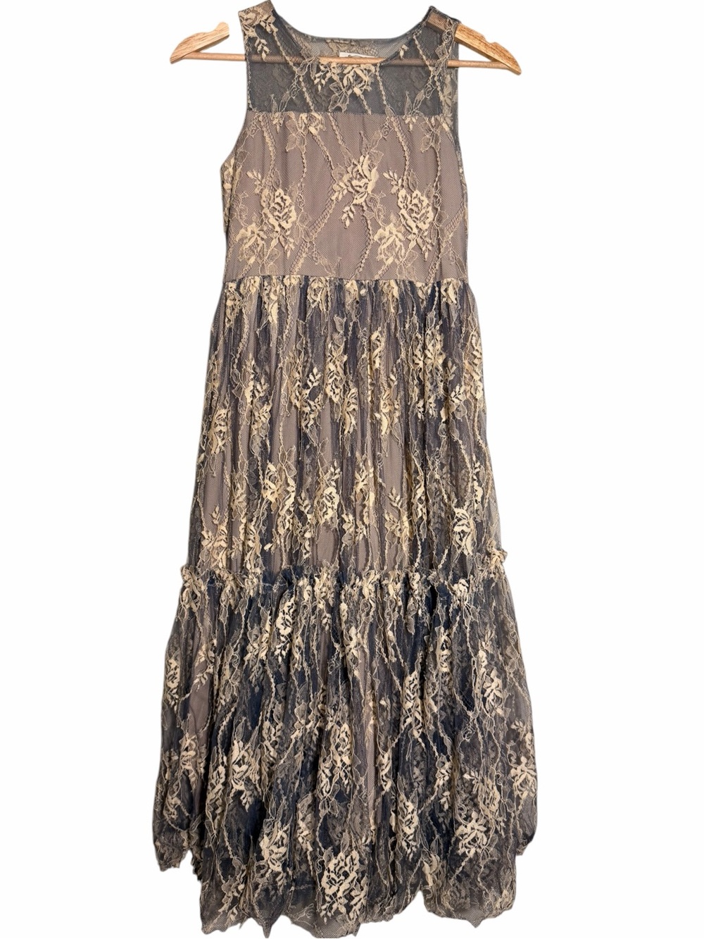 Joyfolie Grey and Cream Lace Tiered Maxi Dress for Girls